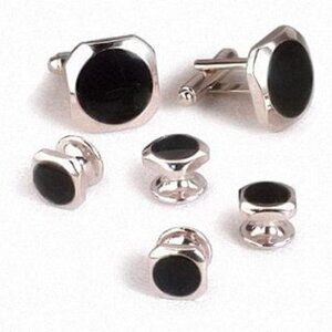 Soft Square Rhodium Setting with Round Jet Black Center Formal Set